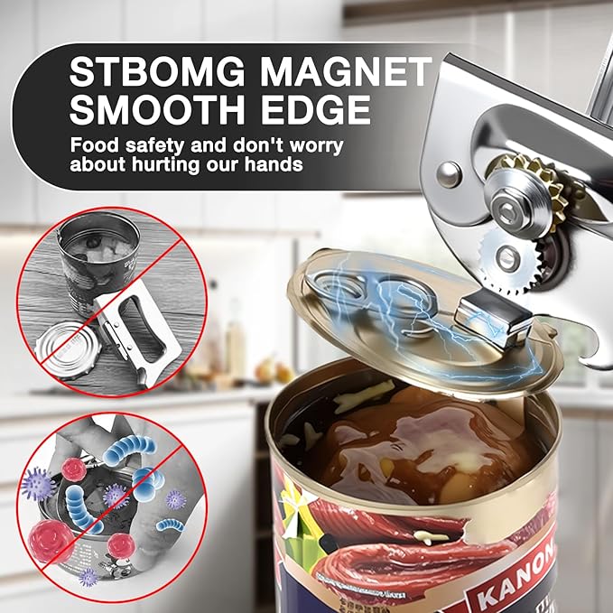 Commercial Can Opener with Magnet,Crank Can Opener Manual Heavy Duty with Comfortable Extra-long Handles, Ergonomic Design Large Handheld Can Open Easy for Big Cans,Bottle Opener - Image 5