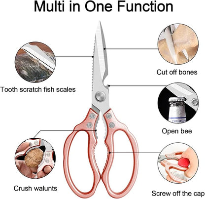 CGBE Kitchen Scissors, Multi-Purpose Kitchen Shears, Heavy Duty Dishwasher Safe Food Scissors for Chicken, Poultry, Fish, Meat & Herbs with Non-Slip Grips - Rosegold - Image 3