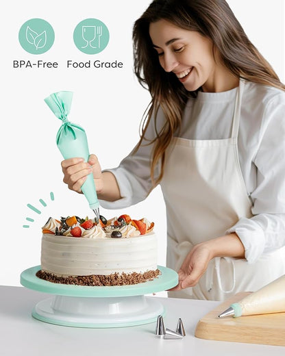 Kootek 71PCs Cake Decorating Kit, Baking Supplies Tools - Includes Cake Stand Turntable, 12 Icing Piping Tips Set, 2 Frosting Spatulas, 3 Scrapers, 50+2 Piping Bags, Coupler, Video Tutorial, Booklet - Image 7