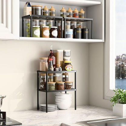 Cabinet Organizer Shelf, 2 Tier Kitchen Cabinet Organizer with Stackable Cabinet Shelves for Kitchen Countertop Storage, Metal Kitchen Shelf Organizer for Spice, Pantry & Under Sink - Image 2