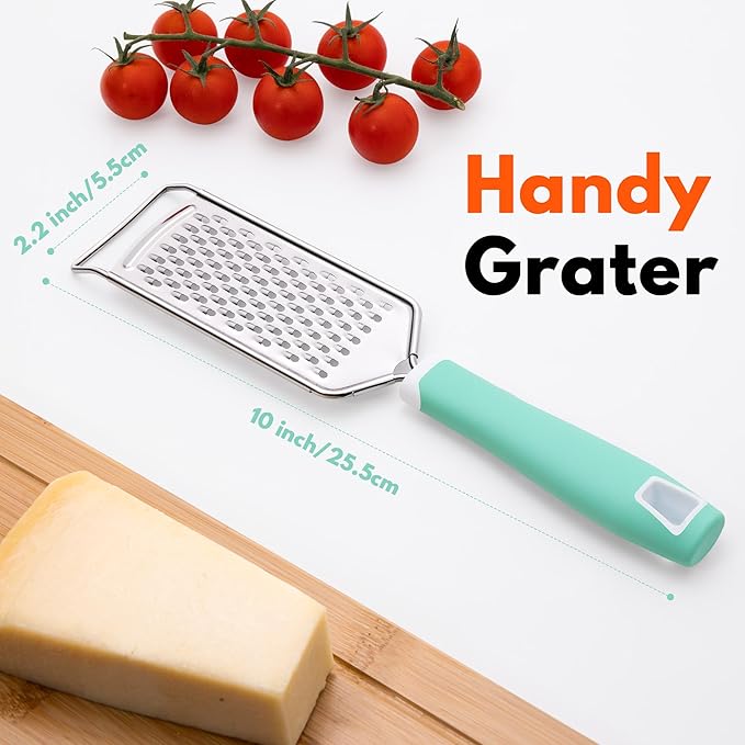 Rainspire Professional Cheese Graters for Kitchen Stainless Steel Handheld, Metal Lemon Zester Grater With Handle For Cheese, Chocolate, Spices, Kitchen Gadgets And Tools, Soft Grip Handle, Mint Green - Image 2
