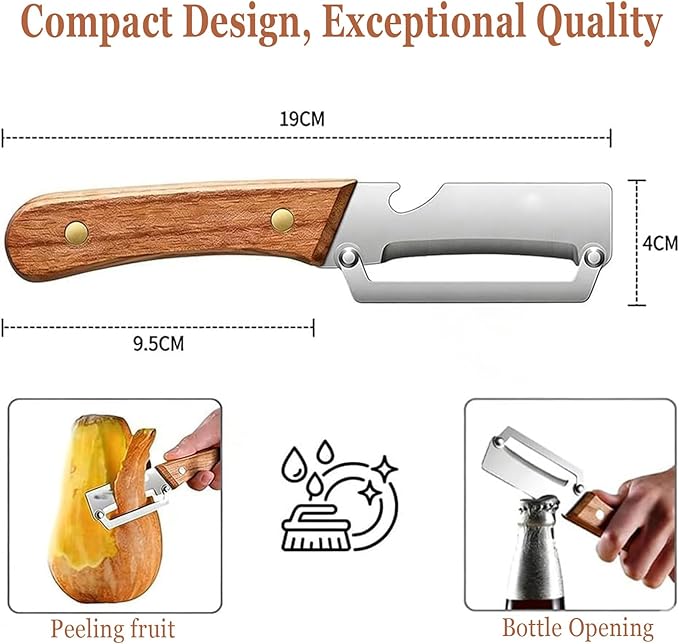 2 Pack 2 in 1 Multifunctional Vegetable Peeler, Sharp Stainless Steel Blade, Wooden Handle & Bottle Opener, Non-Slip Ergonomic Tool for Potato, Apple, Carrot, Pumpkin, Pineapple, Papaya, Zucchini - Image 2