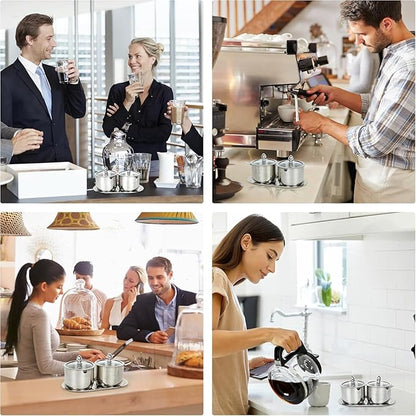 holoith 2 Pack Coffee and Sugar Dispenser with Tray - 10 oz Sugar Bowl with Glass Lid and Spoon for Coffee Bar Accessories Kitchen Storage for Salt,Coffees Bean,Brown Sugar Cubes (Silver) - Image 6