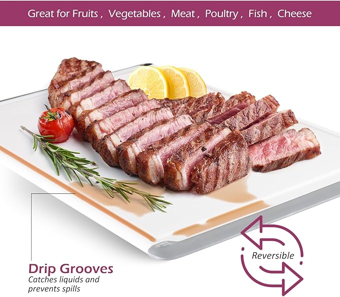 Large Cutting Boards for Kitchen - Dishwasher Safe Non-Slip Cutting Boards with Juice Grooves, Easy Grip Handles - Large and Thick Chopping Board (Grey) - Image 2