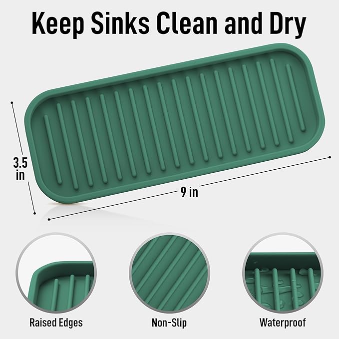 Zulay Kitchen (9x3.5) Silicone Sponge Holder for Kitchen Sink - Flexible Multipurpose Soap Tray - Sink Organizer for Kitchen, Bathroom, Makeup, Trinkets & More (Pine Green) - Image 4