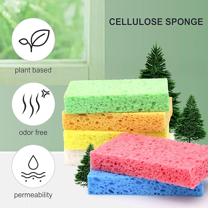 ARCLIBER Cellulose Sponges, Heavy Duty Scrub Kitchen Sponge, Clean Tough Messes Without Scratching, Pop Up Eco Sponges DIY Green (6 Pack), TBWS-10006-Gr - Image 5