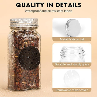 12Pcs Spice Jars with Label, 4oz Empty Square Seasoning Containers, Spice Jars with Shaker Lids, Small Spice Bottles for Salt, Herbs, Sugar, Pepper, Seasoning Jars for Spice Rack, Cabinet, or Drawer - Image 3