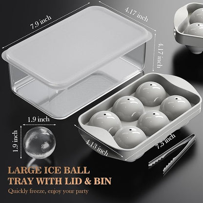Whiskey Ice Cubes Mold 2 Pack - Round Ice Cube Mold & Ice Ball Maker Set with Storage Bin, Ice Cube Trays with Lid, Tongs for Bourbon & Cocktails, Gifts for Whiskey Lover - Image 4