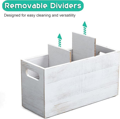 ALELION Rustic White Utensil Holder with Removable Divider - 3 Compartment Wooden Utensil Caddy Organizer for Kitchen Counter - Cooking Utensil Crock for Countertop - Image 2