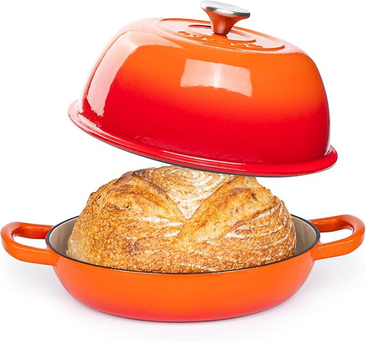 Enamelled Cast Iron Dutch Oven Pot – Dutch Oven For Sourdough Bread Baking – Cast Iron Bread Pot – Orange, 6 Quarts, 26cm – by Nuovva by Nuovva