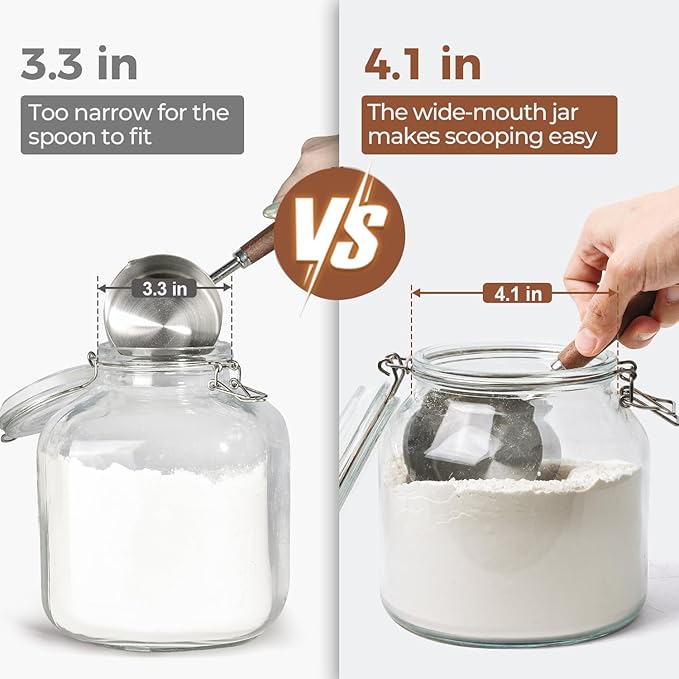 ComSaf 2-Pack 74oz (0.6 Gal) Wide-Mouth Glass Jars with Airtight Clamp Lids, Large Food Storage Containers for Flour, Sugar, Coffee & Pantry Organization, Includes Measuring Cup & Reusable Labels - Image 3