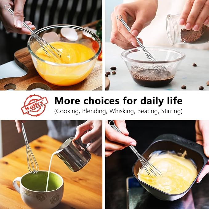 Walfos Mini Whisk,304 Anti-Rust Small whisk,Sturdy Stainless Steel Wire Tiny Whisks 6+7+8in,Ideal for mixing individual eggs, jams, spices and other small portion ingredients.(3pcs） - Image 3