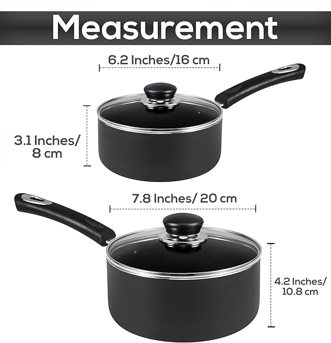 Utopia Kitchen Nonstick Stock Pot Saucepan Set with Lids, 1.5 Quart and 3 Quarts Multipurpose Stock Pots Set for Home, Kitchen or Restaurant, Grey & Black - Image 2