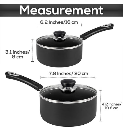 Utopia Kitchen Nonstick Stock Pot Saucepan Set with Lids, 1.5 Quart and 3 Quarts Multipurpose Stock Pots Set for Home, Kitchen or Restaurant, Grey & Black - Image 2