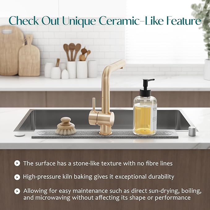 Stone Kitchen Sink Faucet Mat, Premium Upgraded Diatomite Drying Stone Mat & Sink Protector Splash Guard - Prevent Moisture Drying Stone Tray for Kitchen Counter (23.6" x 3.9", Dishwasher Safe) - Image 7
