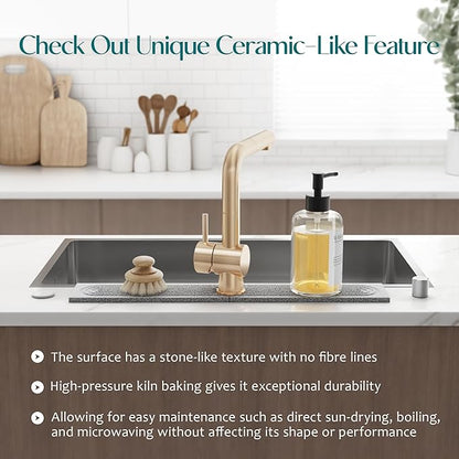 Stone Kitchen Sink Faucet Mat, Premium Upgraded Diatomite Drying Stone Mat & Sink Protector Splash Guard - Prevent Moisture Drying Stone Tray for Kitchen Counter (23.6" x 3.9", Dishwasher Safe) - Image 7