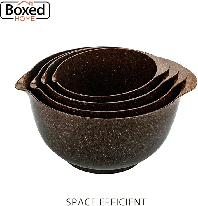 BoxedHome 4 Quart Large Plastic Mixing Bowls, Microwave Safe Mixing Bowl Set with Pour Spout, Nesting Bowls for Space Saving Storage(coffee) - Image 6
