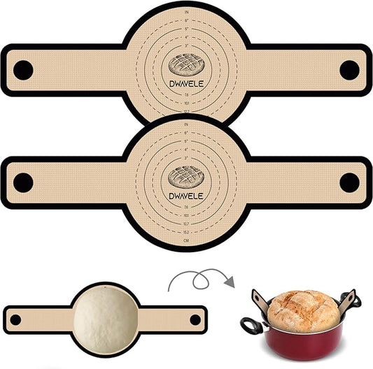 Silicone Bread Sling for Dutch Oven, Non-Stick & Easy to Clean Bread Baking Mat Set, 2 Pcs Reusable Bread Sling with Long Handle to Transfer Sourdough (Black, 2PCS Round) by Dwavele