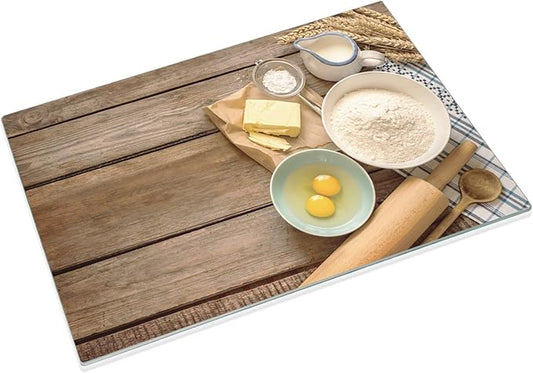 JAMBALAY Tempered Glass Cutting Board, 10"x14" for Kitchen Dishwasher Safe with Rubber Feet, Scratch Resistant, Heat Resistant, Shatterproof, Flour Pattern