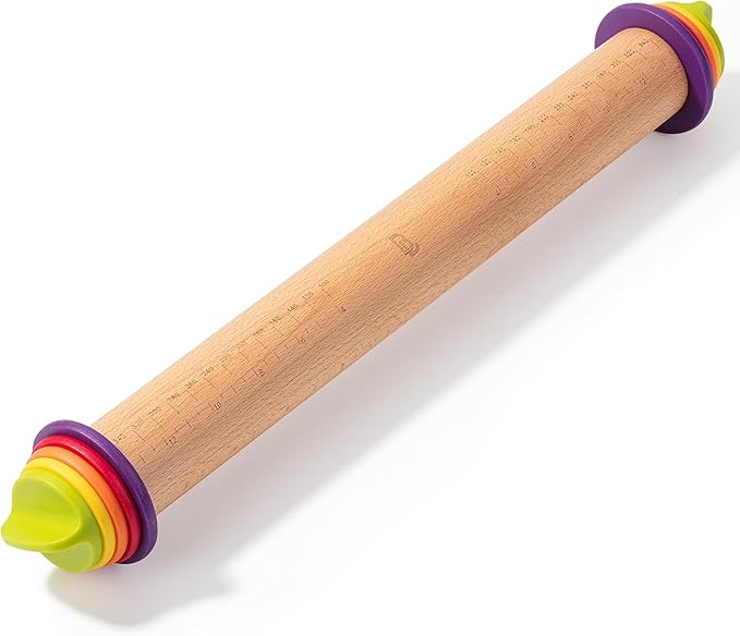 BAMBOO LAND- Adjustable Rolling Pin with Thickness Rings for Baking, 13.8", 4 Colorful Thickness Rings (2-10 mm or 1/16"-3/8"), Wood Rolling Pins for Baking, Bread, Pizza Doughs by BAMBOOLAND
