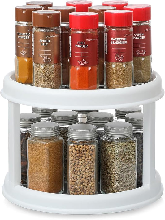 2 Tier 10" Turntable Lazy Susan Spice Organizer - Rotating Seasoning Rack for Pantry Cabinet Kitchen Countertop, Table Top Organizing - Multiuse Two Tier Rotating Organization Rack Spinner by MakeLifeBetterEasier