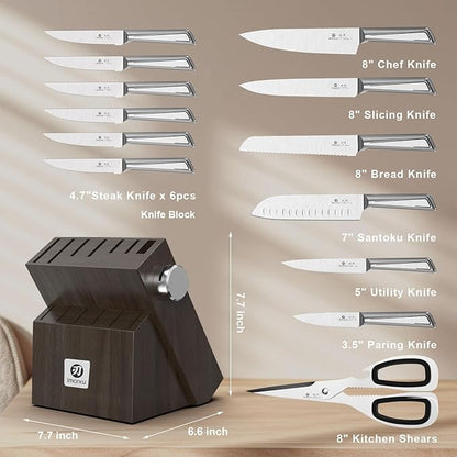 Knife Sets for Kitchen with Block imarku G14 Japanese Knife Set Stainless Steel Kitchen 14pcs, Built-in Sharpener, Sharp Knives with Non-slip Ergonomic Handle - Dishwasher Safe, Home Essential Gifts - Image 6