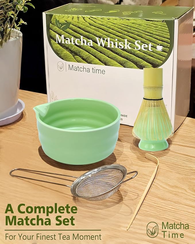 Vaiheng Matcha Whisk Set with Matcha Bowl, Matcha Whisk Holder Matcha Bamboo Whisk, Scoop, Sifter, Unique Gifts for Women Men Girl Friend Home Kitchen Decor（Light Green） - Image 3