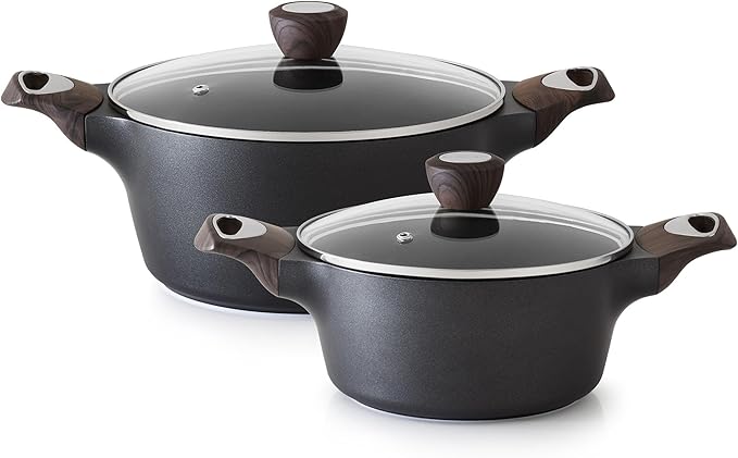 SENSARTE Nonstick Stock Pot with Lid, 2.6+4.5 QT Soup Pot Set Casserole Pot, Healthy Pasta Pot, Large Deep Cooking Pot, Big Sauce Pot Stew Pot, Induction Compatible, PFOA PFOS APEO Free, Black by SENSARTE