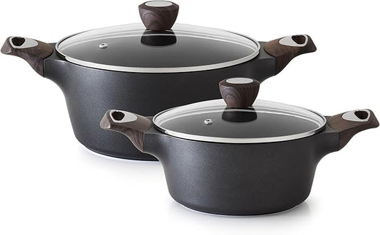 SENSARTE Nonstick Stock Pot with Lid, 2.6+4.5 QT Soup Pot Set Casserole Pot, Healthy Pasta Pot, Large Deep Cooking Pot, Big Sauce Pot Stew Pot, Induction Compatible, PFOA PFOS APEO Free, Black by SENSARTE