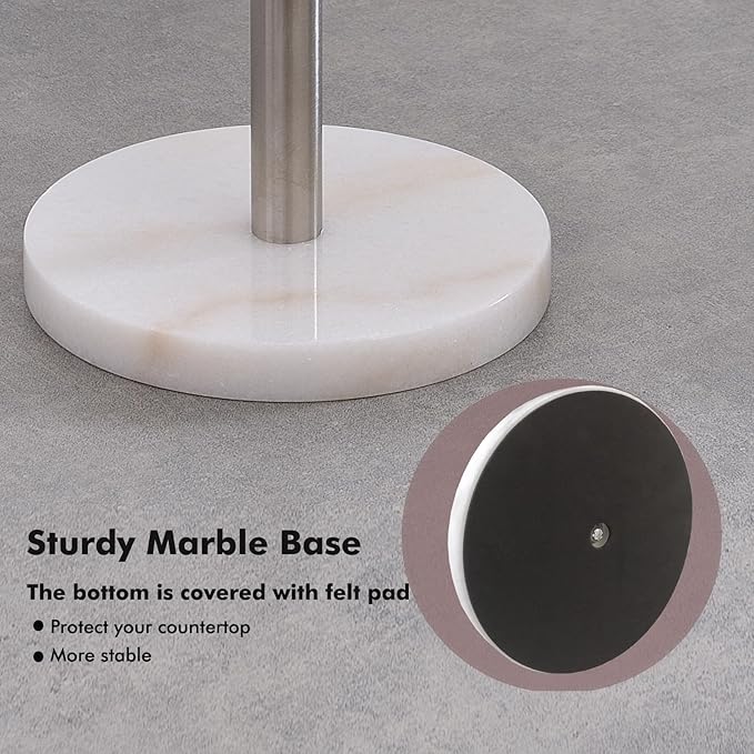Paper Towel Holder Countertop, Standing Paper Towel Roll Holder for Kitchen Bathroom, with Weighted Base for One-Handed Operation (Marble Base, Brushed Nickel) - Image 3
