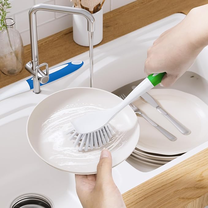 Amazer Dish Brush with Handle, 2 Pack Kitchen Scrub Brushes for Cleaning, Dish Scrubber with Stiff Bristles for Sink, Pots, Pans - Image 7