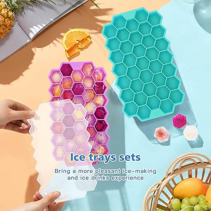 Azyh Ice Cube Trays for Freezer, 2 Pack Ice Cube Tray with Lid, Silicone Ice Cube Mold with Lid-37 Grid,Easy-Release Reusable 74 PCS Small Ice Cubes for Iced Coffee Cocktail Whisky Chocolate Soup Food - Image 2