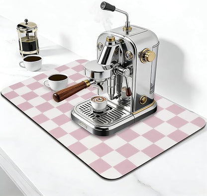 CooRug Checkered Dish Drying Mat for Kitchen Counter, Absorbent Non-Slip Coffee Mat, Heat Resistant Mat for Countertops Coffee Bar Decor 16" x 24" Pink - Image 3