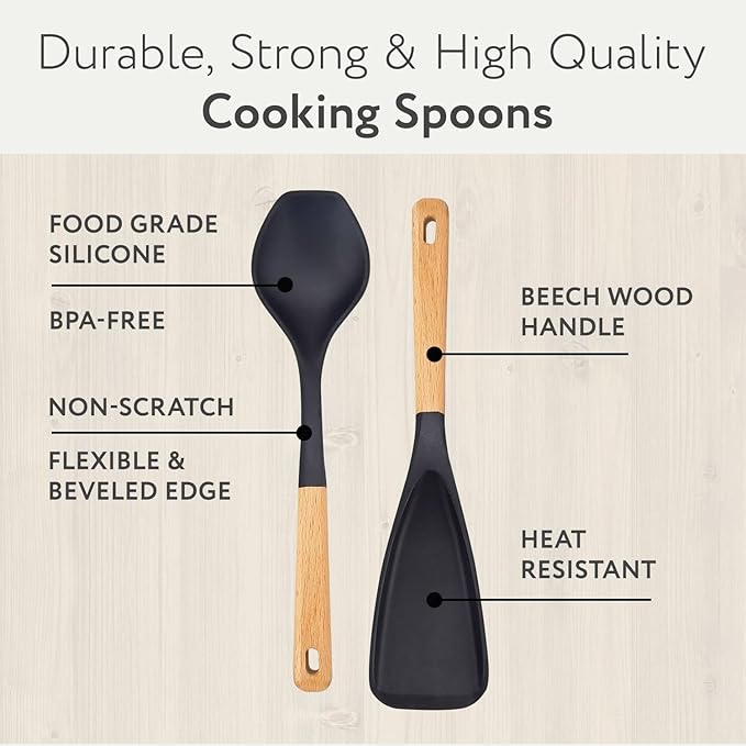 Spatula Spoon 2-Pack, Silicone Cooking Spoon for Nonstick Cookwares, Multifunction Kitchen Utensils for Cooking, Serving, Mixing, Scoop, Scrape and More