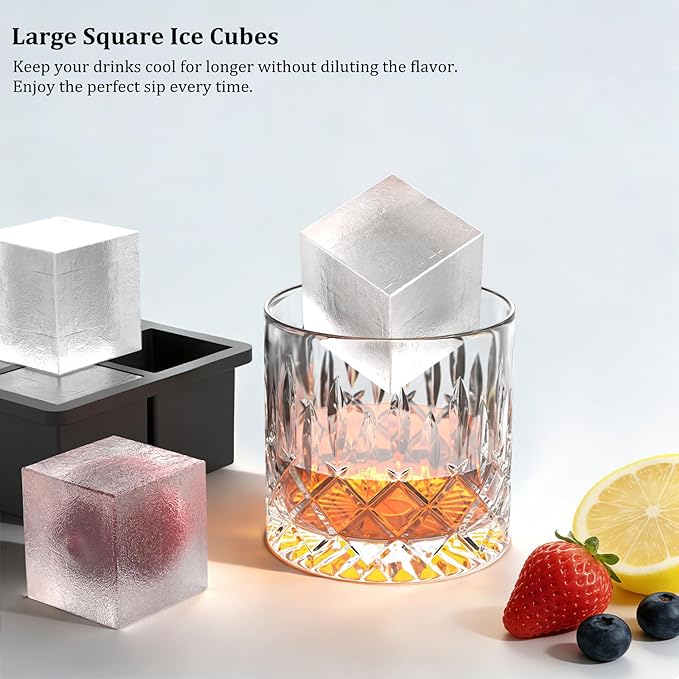 Bangp Silicone Ice Cube Trays with Metal Reinforced Frame(3 Pack),Large Ice Cube Tray with Lid,Easy Release Whiskey Ice Cubes Mold,Ice Trays for Freezer,Stackable Ice Cube Tray(Black) - Image 6