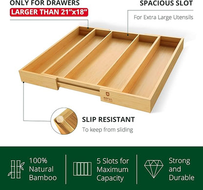 ROYAL CRAFT WOOD Luxury Bamboo Kitchen Drawer Organizer - Silverware Organizer - Utensil Holder and Cutlery Tray with Grooved Drawer Dividers for Flatware and Kitchen Utensils (5 Slot, Natural) - Image 5