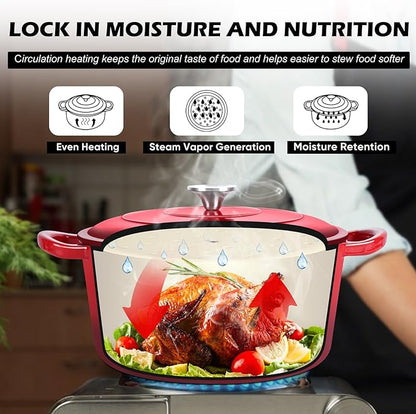 TeamFar 5Qt Dutch Oven, Enameled Cast Iron Dutch Oven with Lid & Dual Handles for Cooking Baking Braising Simmering, Healthy & Sturdy, Oven & Various Stovetops Safe, Non-stick & Easy Clean - Red - Image 7