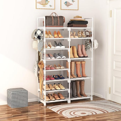ROJASOP White Shoe Rack, Tall Metal Shoe Rack Organizer for Entryway Closet Garage, 8 Tier Large Shoe Shelf for 26-32 Pairs Boots & Shoes Storage, Space Saving Heavy Duty Shoe Stand - Image 2