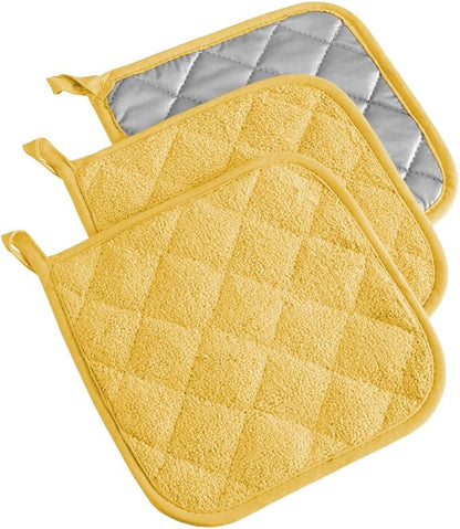 DII Basic Terry Collection Quilted 100% Cotton, Potholder, Yellow, 3 Piece by DII