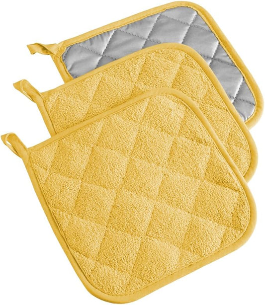 DII Basic Terry Collection Quilted 100% Cotton, Potholder, Yellow, 3 Piece by DII