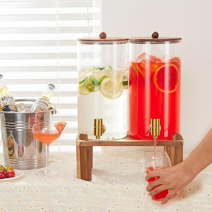 2 PCS 1.5 Gallon Drink dispenser, Glass Beverage Dispenser With Wood Stand, Large Water Drink Dispensers for Parties With Stainless Steel Spigot, Ideal for Lemonade,Juice, Tea, and Party Drinks - Image 4