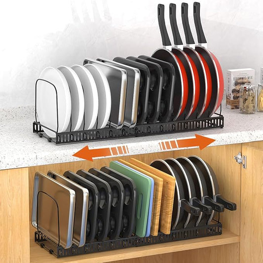 Housolution 2 Pack Baking and Cookie Sheet Organizer, 12"-23" Expandable Cutting Board Rack with 14 Adjustable Dividers, Bakeware Tray Muffin Pan Storage Organizer for Cabinet, Black by Housolution