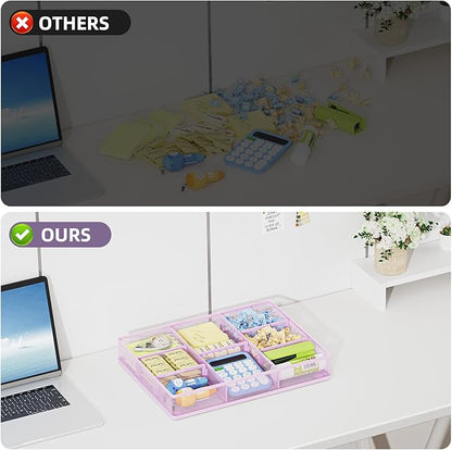 Marbrasse Desk Drawer Organizer, Metal Mesh Drawer Organizer Tray with 5 Adjustable Compartments,Desk Organizers and Accessories for Home,Office,Kitchen,Makeup,Vanity (Purple)