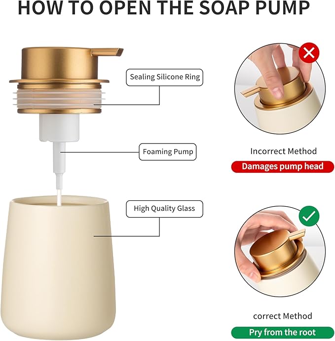 Enra Foaming Soap Dispenser,12 Oz Modern Foam Soap Dispenser with Gold Pump for Bathroom, Kitchen with Easy-to-Press Pump (Beige Foam Gold Pump)