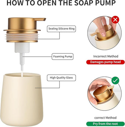 Enra Foaming Soap Dispenser,12 Oz Modern Foam Soap Dispenser with Gold Pump for Bathroom, Kitchen with Easy-to-Press Pump (Beige Foam Gold Pump)