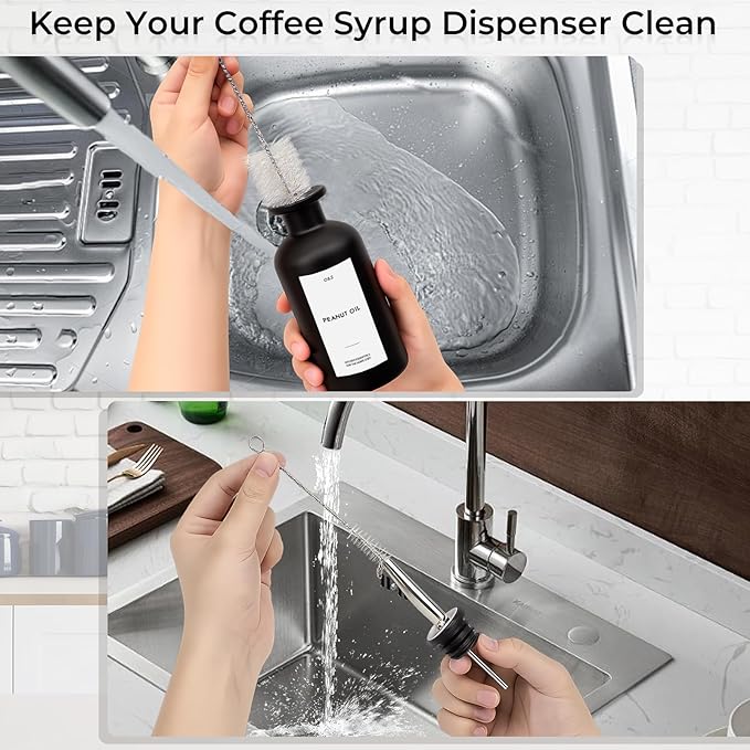 3PCS Olive Oil Dispenser Bottle For Kitchen, Soy Sauce Dispenser, Dark Glass Bottles for Oil and Vinegar Dispenser Set W. Wooden Tray & Labels & 3 Replacement Spouts, Coffee Syrup Dispenser(Black) - Image 9