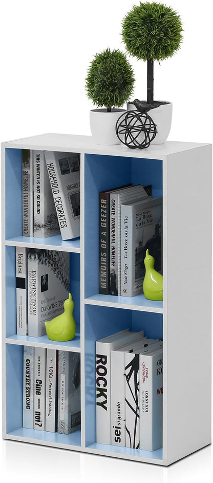 Furinno LUDER Book Shelf, 5-Cube Bookshelf, Reversible Bookcase, 9.4 x 19.5 x 31.5, Easy Assembly, for Living Room, Bedroom, Home Office, White/Light Blue - Image 7