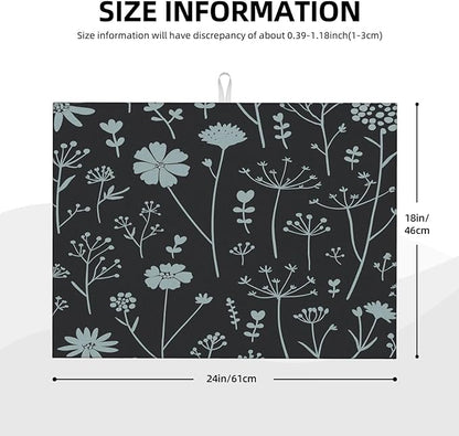 Gray Flower Dish Drying Mats for Kitchen Counter, Large 18"x24" Dish Mats for Drying Dishes, Microfiber Absorbent Dish Drying Pad Rack Mat Kitchen Decor Reusable Washable