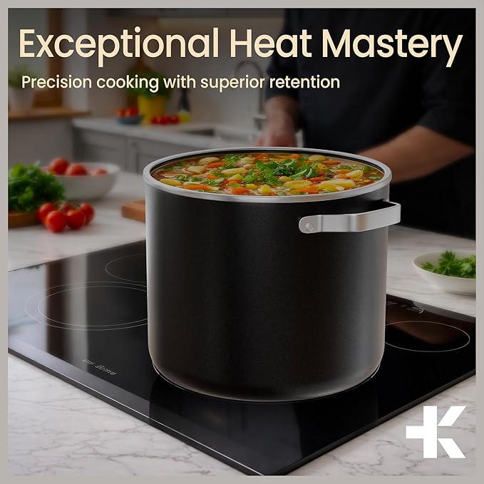 Bakken 8.5 Quart Ceramic Coated Stock Pot with Lid, Easy Clean Nonstick Pot, Tempered Glass Lid, Riveted Stainless Steel Handles, Oven Safe Up To 500°F, PTFE & PFAS Free, All Stove Compatible, Black - Image 9