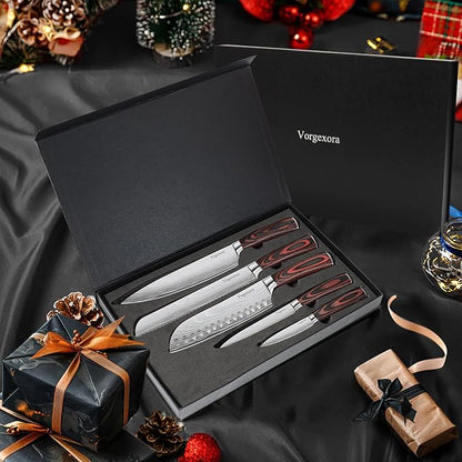 5 Pcs Chefs Kitchen Sharp Knife Set - Japanese Professional Cooking Cutting Knives for Meat Vegetable Bread and Paring, High Carbon Stainless Steel Santoku